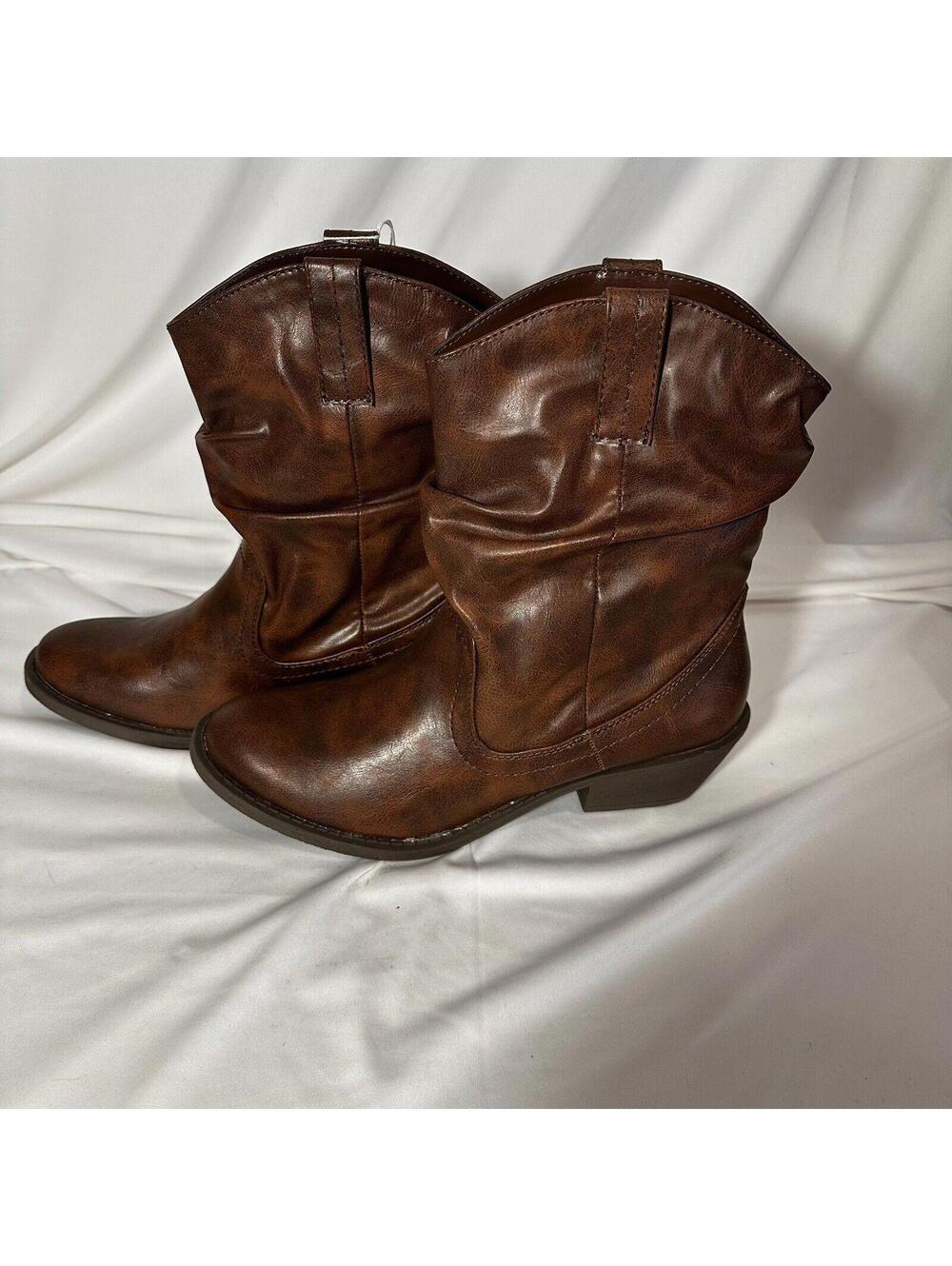 Woman’s Trash Faux Leather Scrunch Cowboy Ankle Boot Brown Size 8 Vegan New